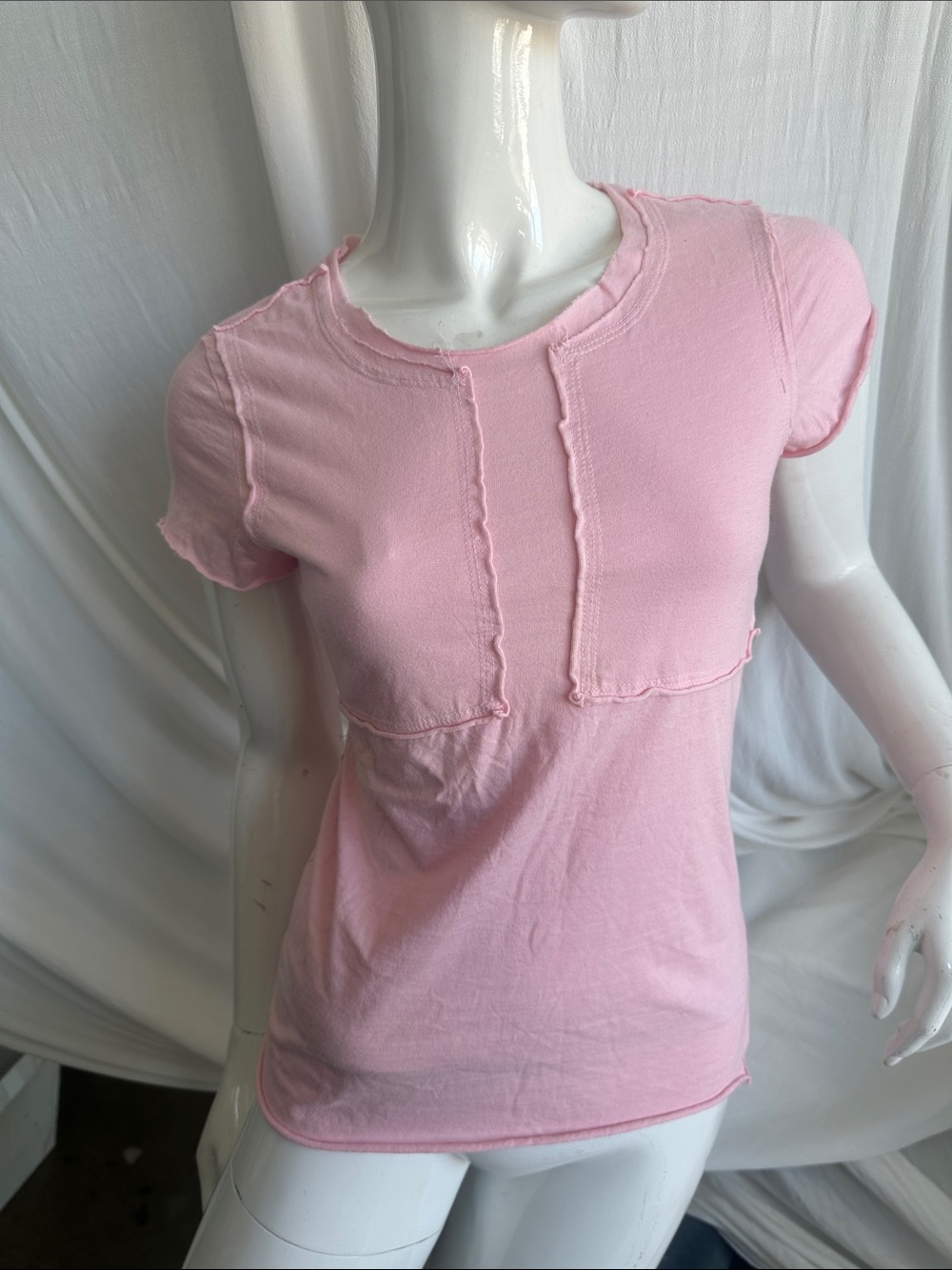 Baby Pastel Pink Designer Sample One only Teeshirt top raw edges sz S cotton as